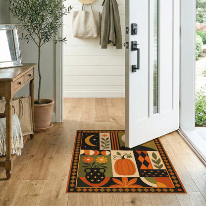 Multi-color and Patterns Black Cat Pumpkin Geometric Area Rug