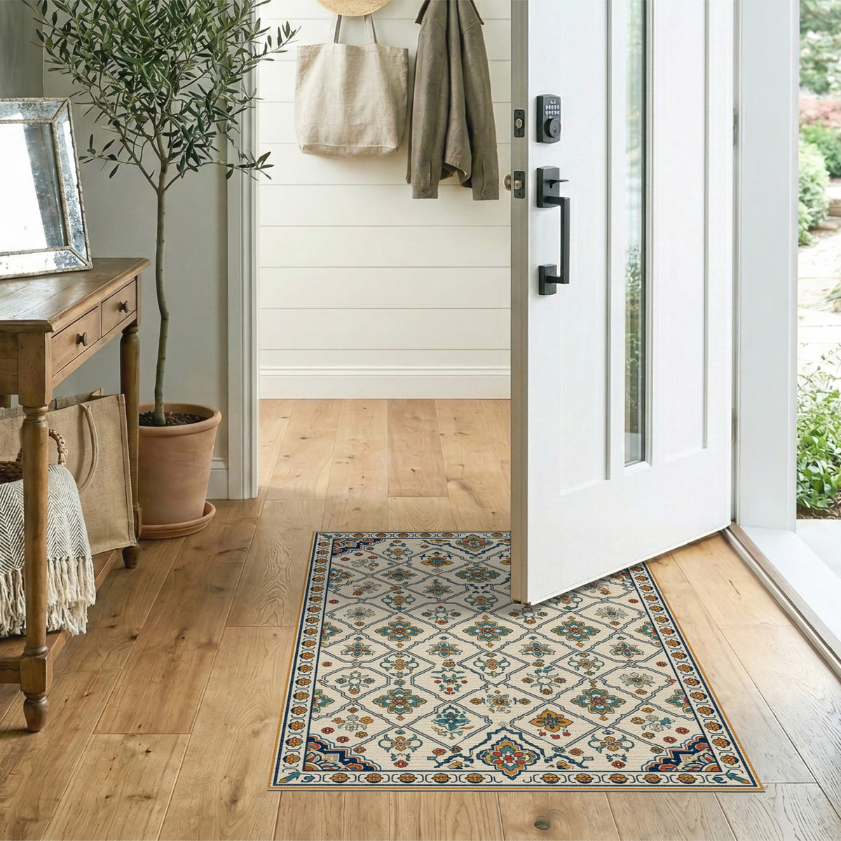 Blue Teal Floral Vintage Area Rug
