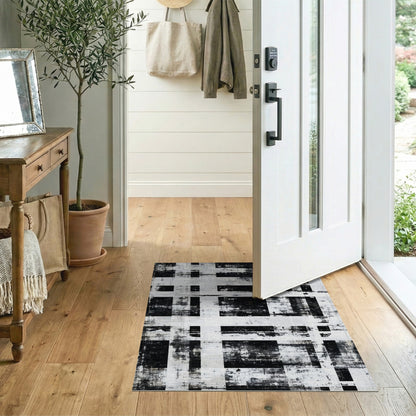 Black White Distressed Abstract Area Rug