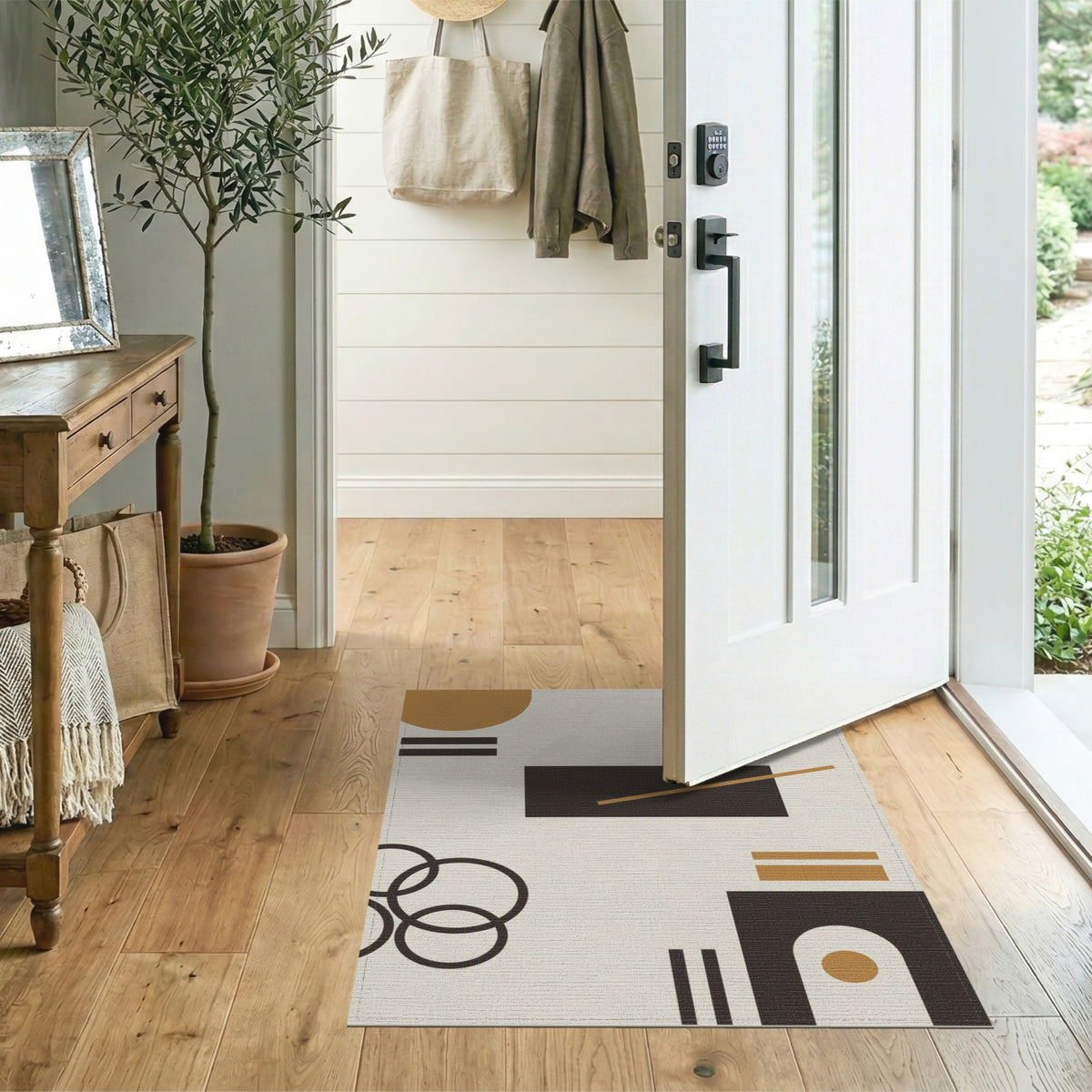 Abstract Geometric Brown and Tan Area Rug
