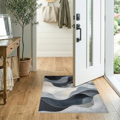 Abstract Area Black and White Abstract Wave Black White Area Rug