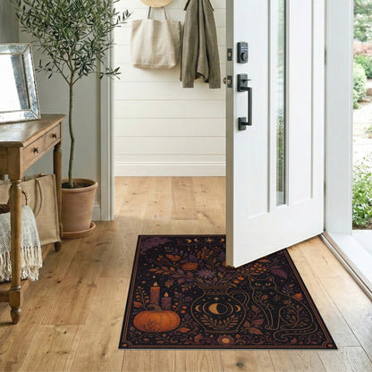 Mystical Celestial Cat Floral Area Rug