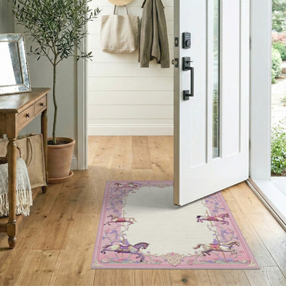 Pink Carousel Horse Floral Area Rug