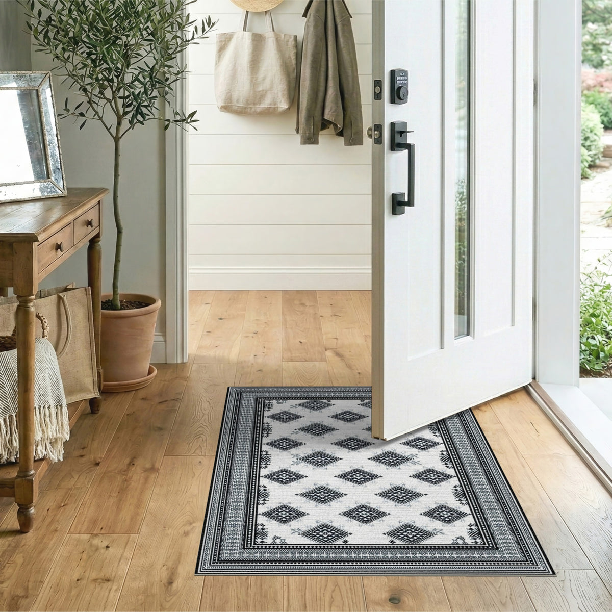 Black White Heritage Tribal Area Rug