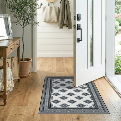 Black White Heritage Tribal Area Rug