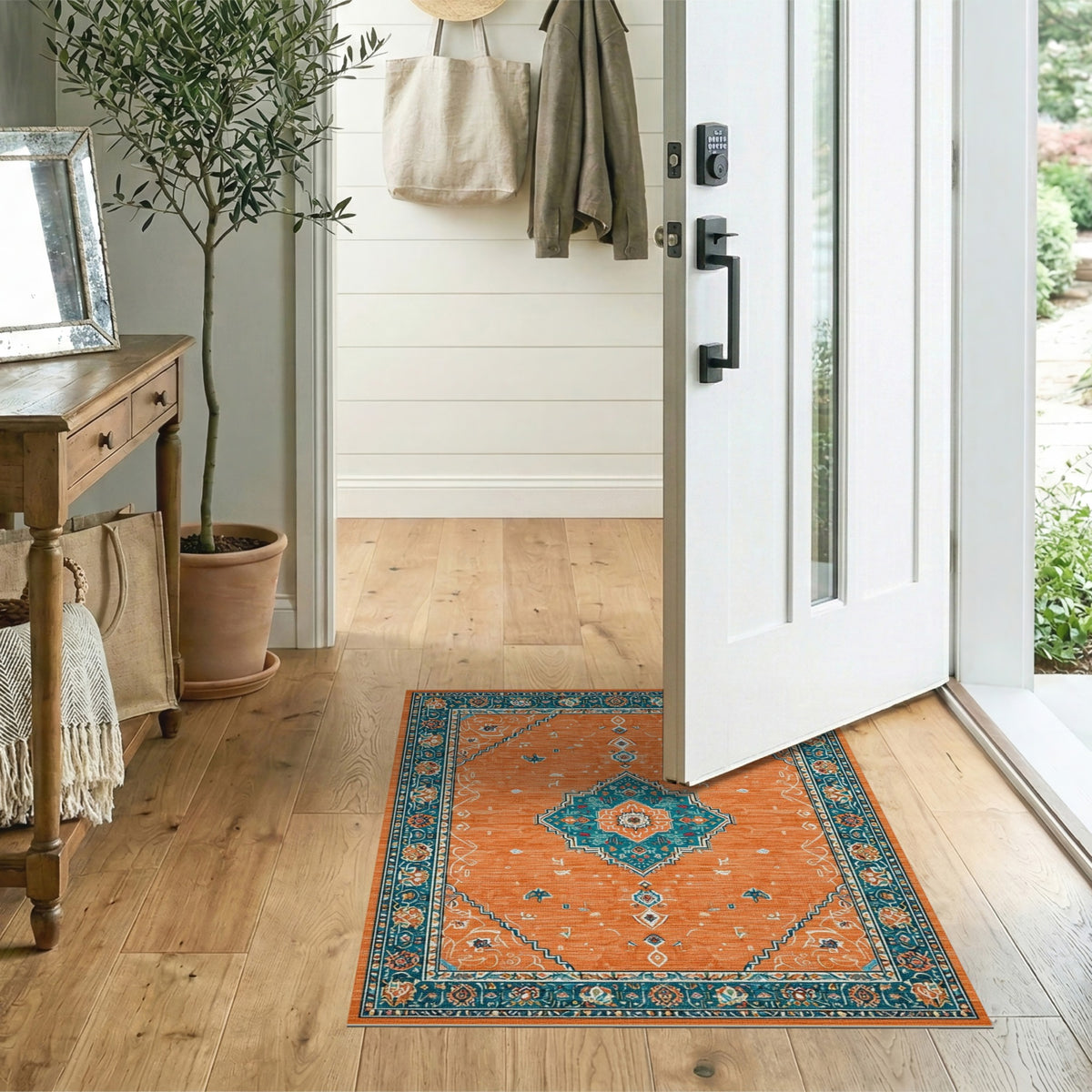 Orange Teal Persian Medallion Orange Area Rug