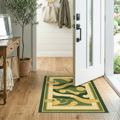 Green Gold Abstract Swirl Area Rug