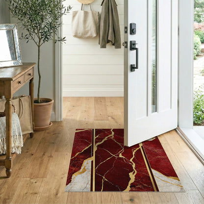 Red Gold Marble Vein Area Rug