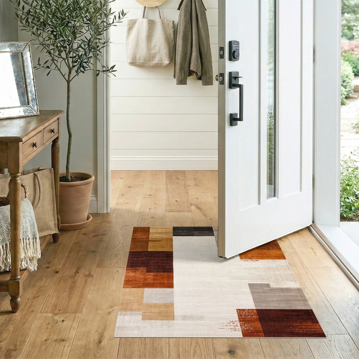 Modern Geometric Brown Tan Area Rug