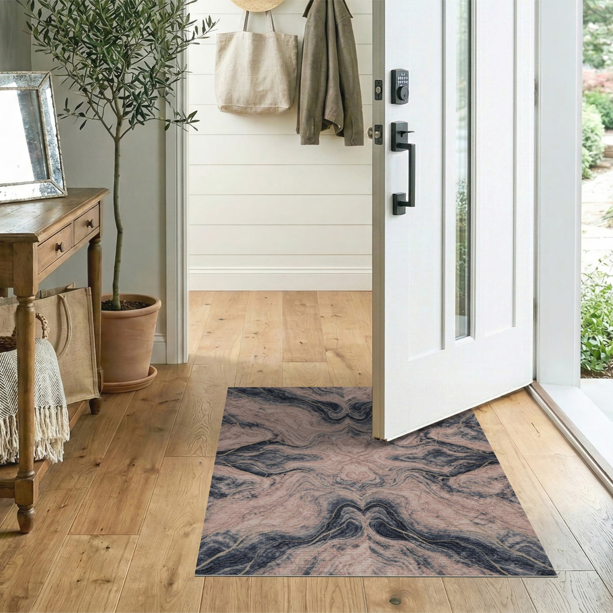 Blush Pink Abstract Marble Rug