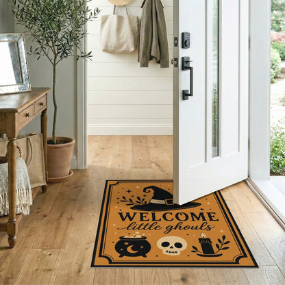 Welcome Little Ghouls Orange Halloween Rug
