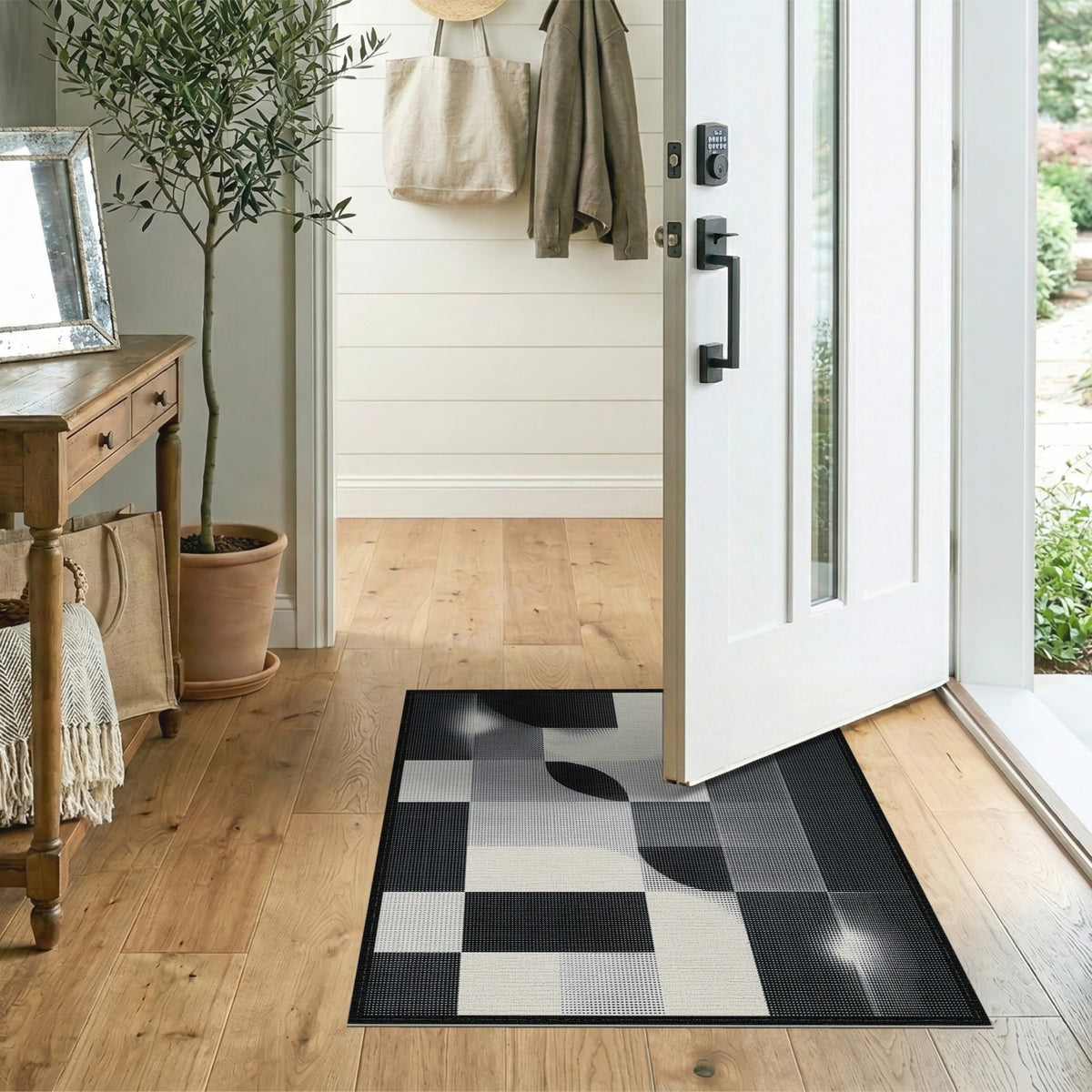 Washable Geometric Modern Black White Geometric Washable Area Rug