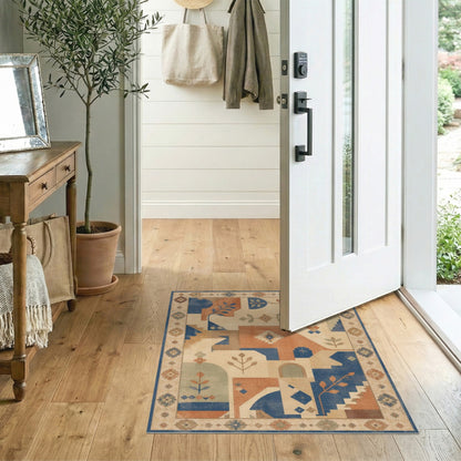 Southwestern Geometric Area Rug with Leaf Accents