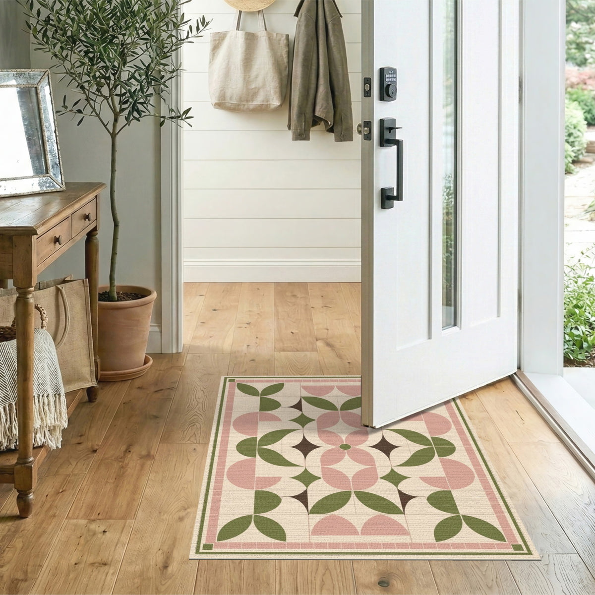 Pink Geometric Leaf Area Rug