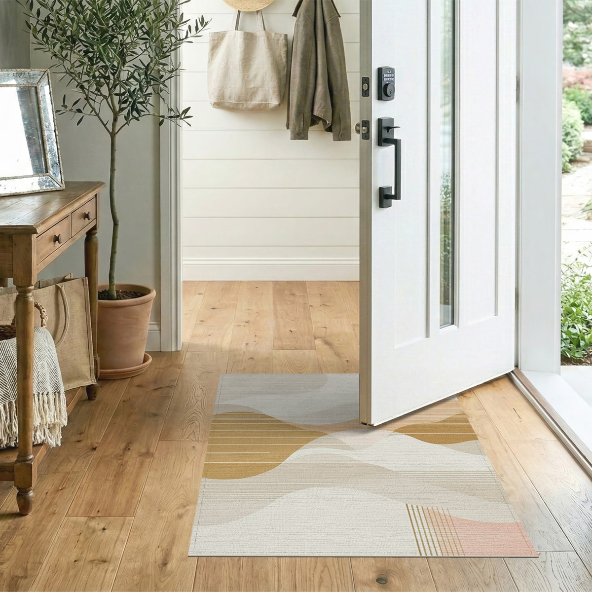Beige Abstract Wave Area Rug