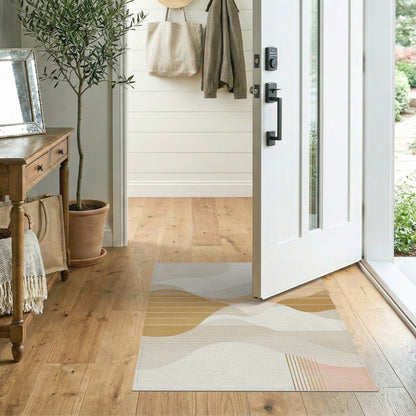 Beige Abstract Wave Area Rug