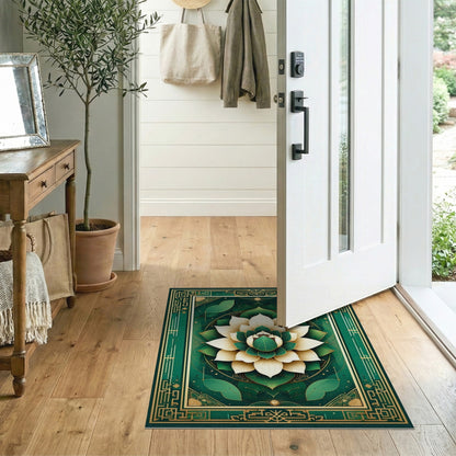 Floral Vintage Green Lotus Floral Area Rug