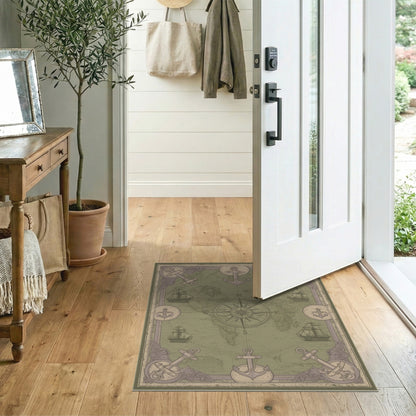 Distressed Nautical World Map Area Rug