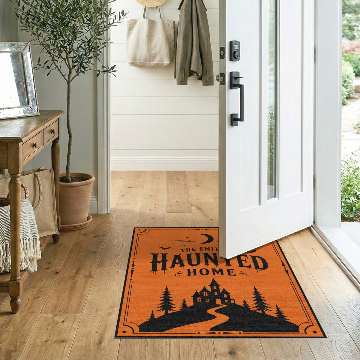 Distressed Vintage The Smiths' Haunted Home Orange Area Rug