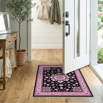 Pink Floral Medallion Area Rug
