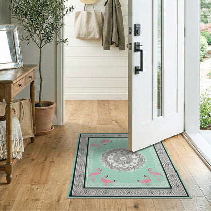 Flamingo Teal Mandala Area Rug