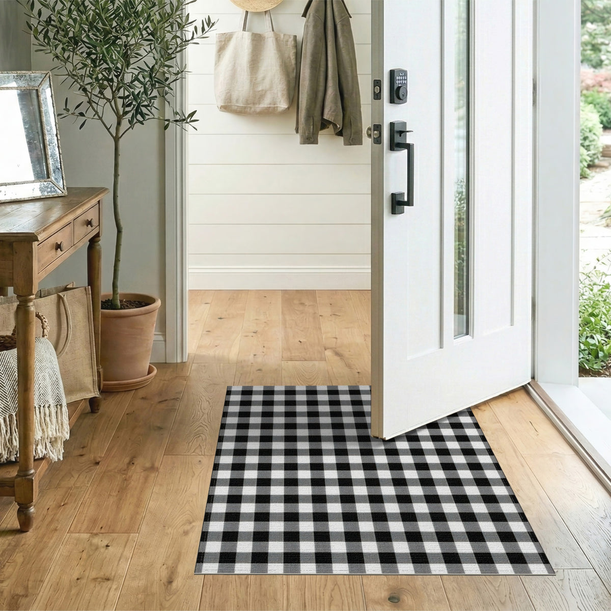 Black and White Geometric Modern Black and White Checkered Area Rug