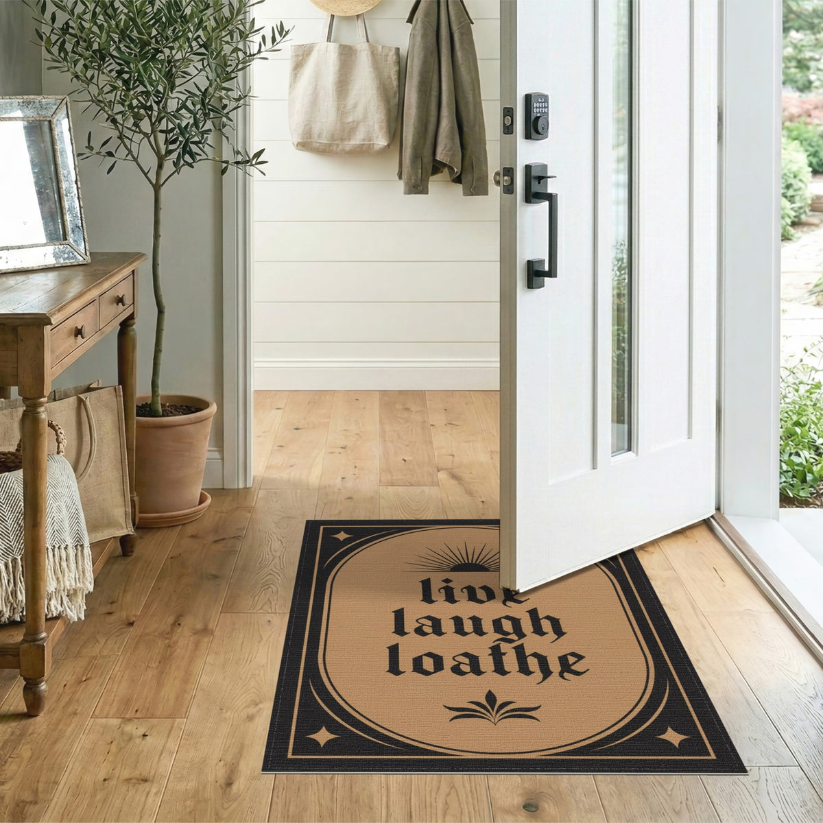 Brown and Tan Live Laugh Loathe Vintage Area Rug