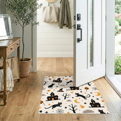 Multi-color and Patterns Spooky Black Cat Halloween Area Rug