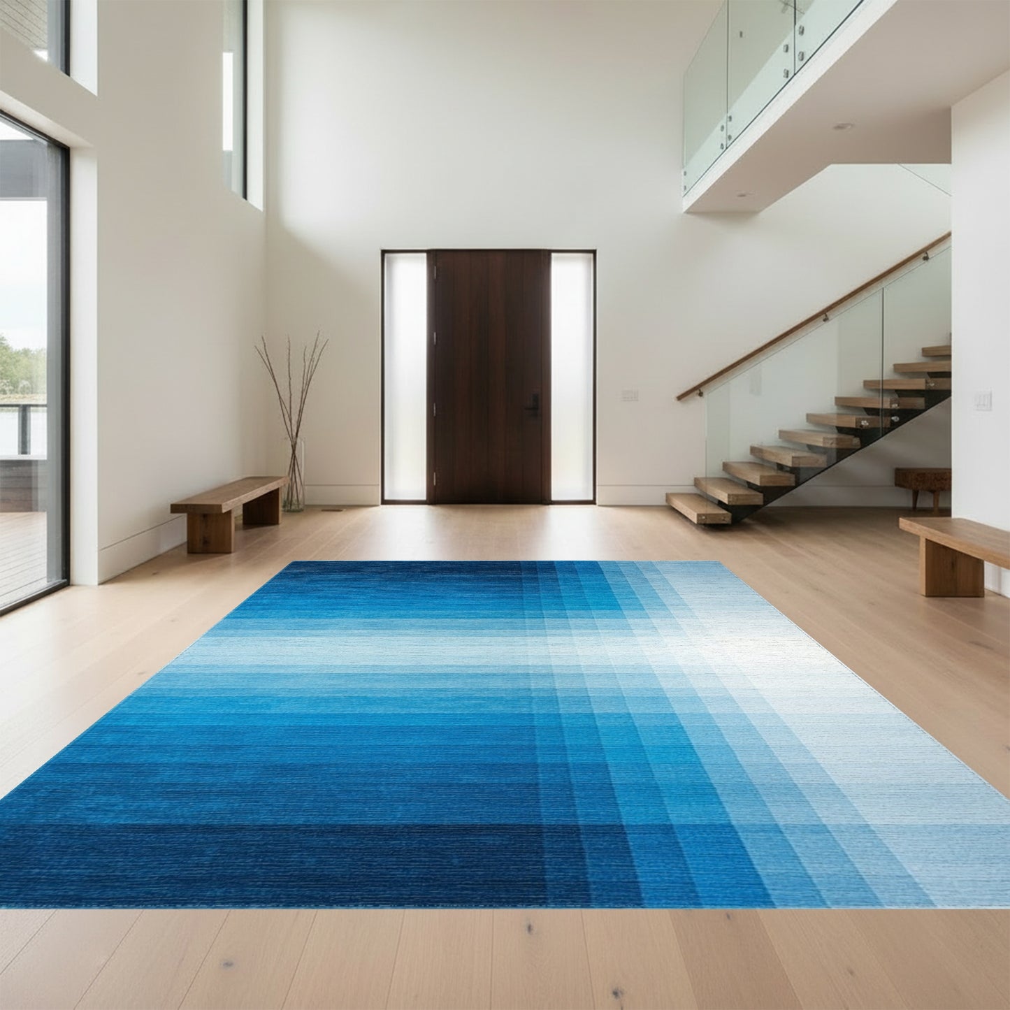 Navy White Ombre Grid Rug