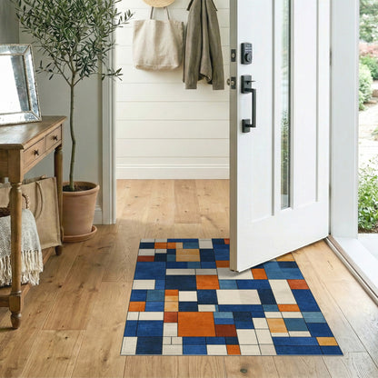 Blue Orange Geometric Modern Area Rug