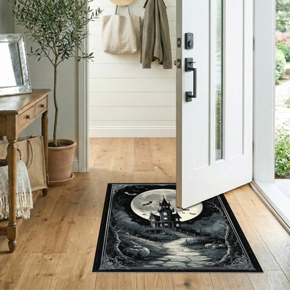 Haunted Mansion Black White Washable Area Rug