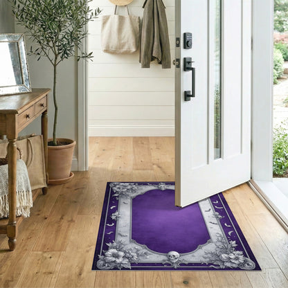 Purple Gothic Ornate Floral Skull Area Rug