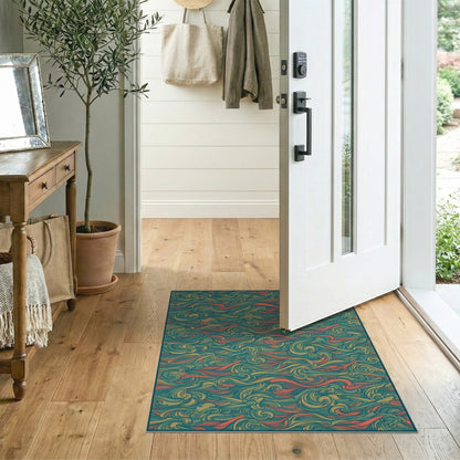 Vibrant Teal Wave Swirl Area Rug