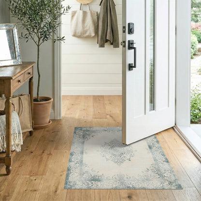 Blue and Teal Blue Teal Distressed Vintage Area Rug