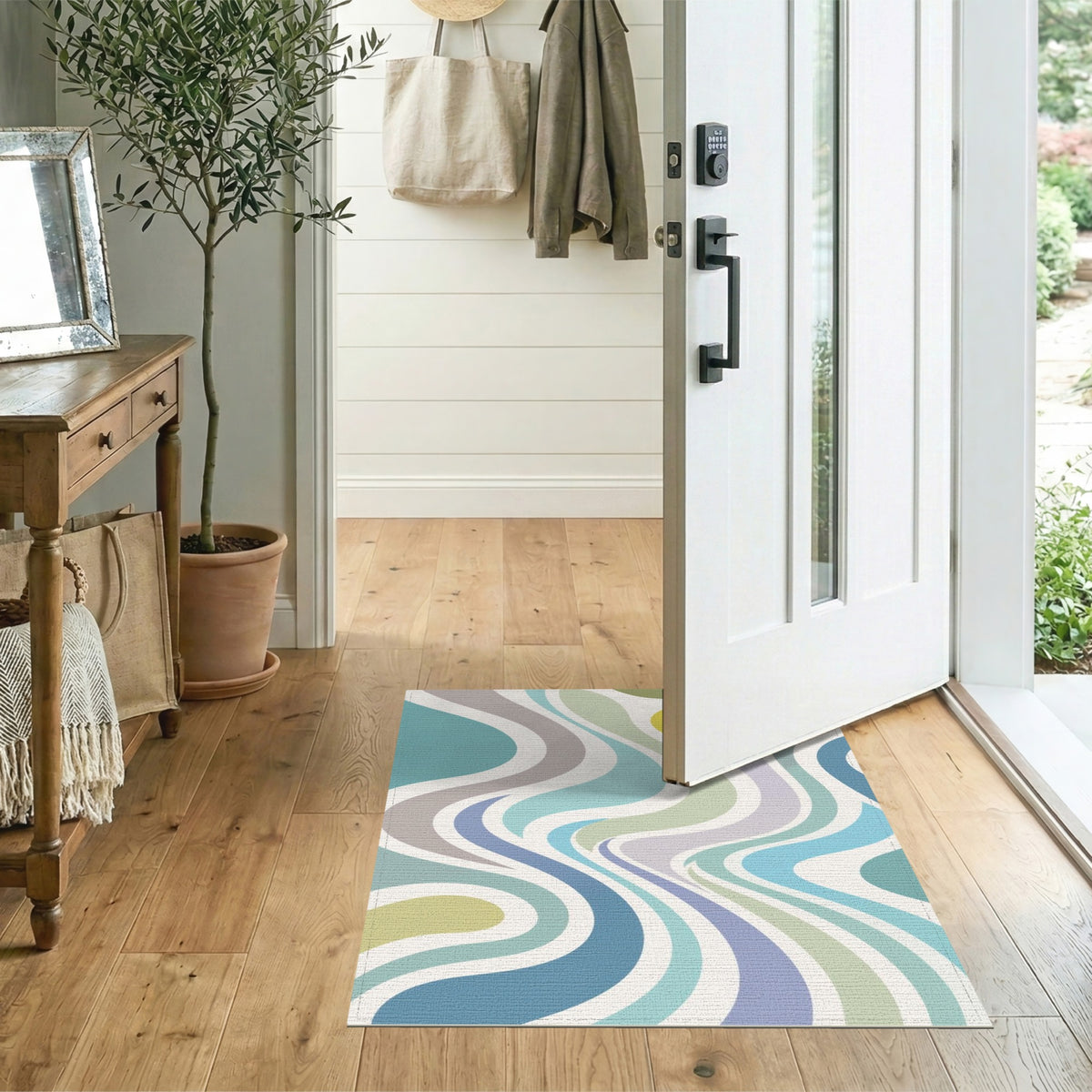 Abstract Area Wavy Blue Teal Wavy Abstract Area Rug