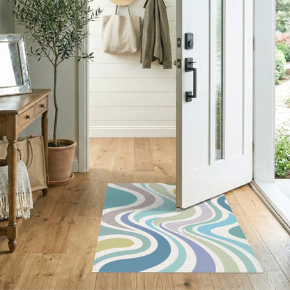 Abstract Area Wavy Blue Teal Wavy Abstract Area Rug