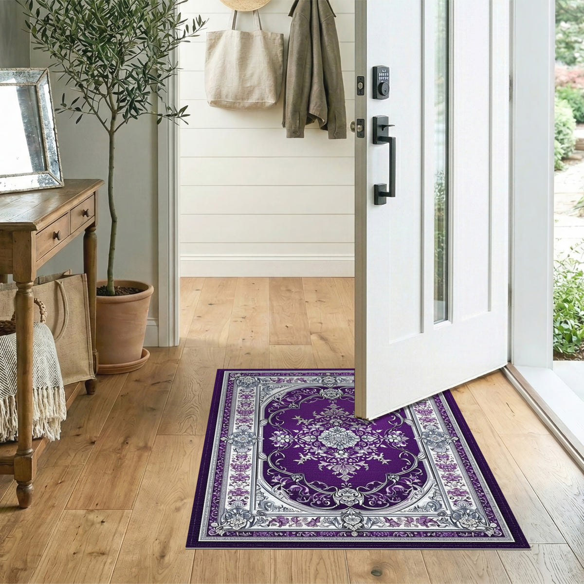 Traditional Persian Purple Floral Medallion Area Rug