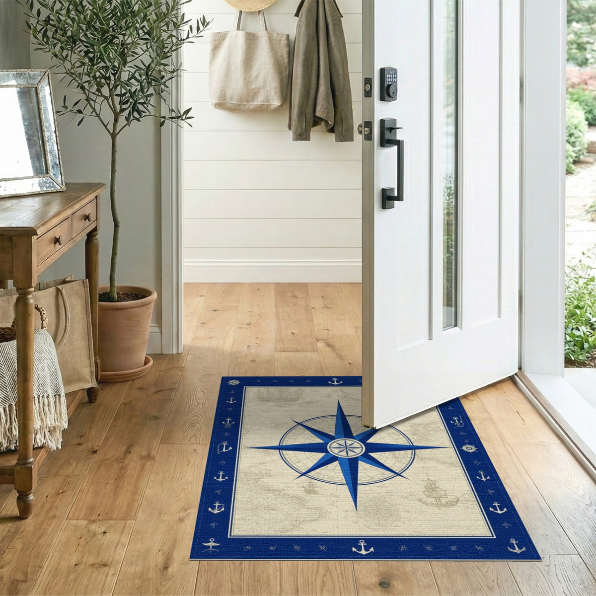 Blue Nautical Compass Vintage Area Rug
