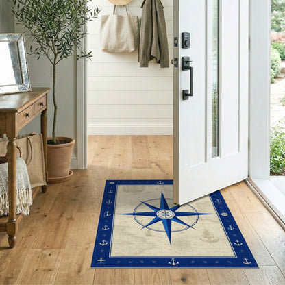 Blue Nautical Compass Vintage Area Rug