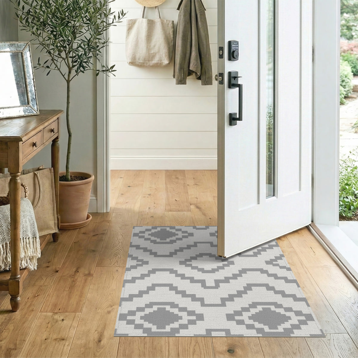 Geometric Modern Grey Geometric Washable Area Rug