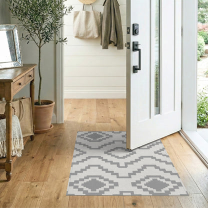Geometric Modern Grey Geometric Washable Area Rug
