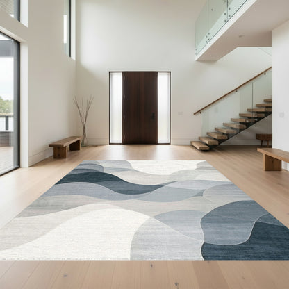 Abstract Layered Gray Waves Rug