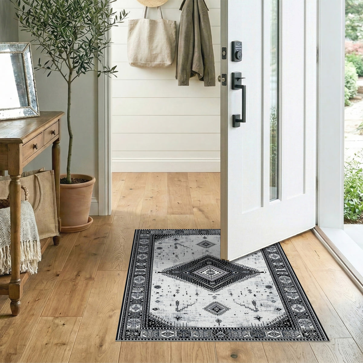 Black White Heritage Tribal No. 54 Area Rug