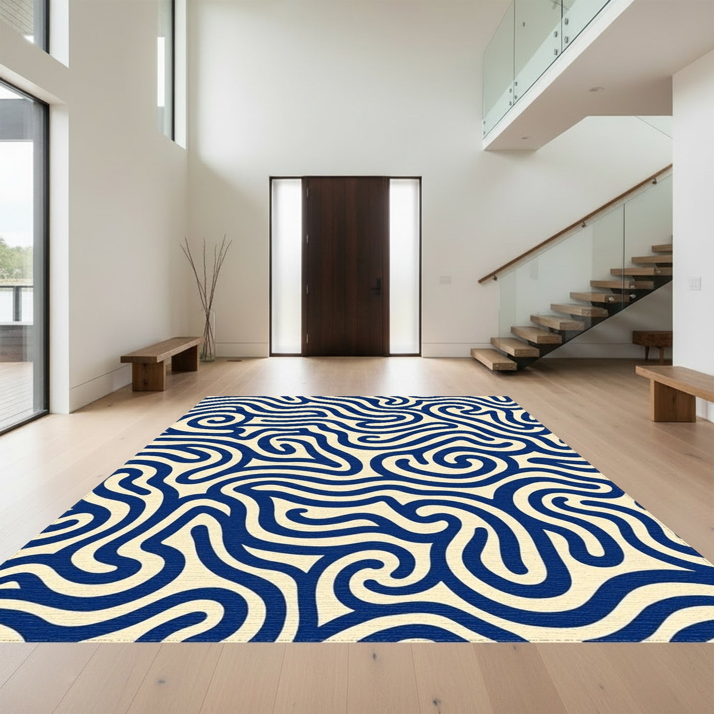 Navy Wavy Curl Fluid Rug