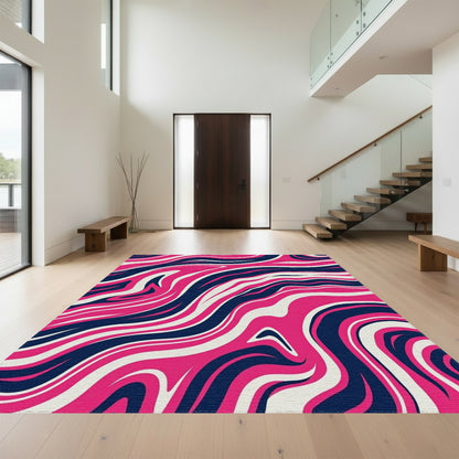 Magenta Navy Fluid Wave Rug