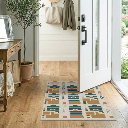 Geometric Brown Teal Area Rug