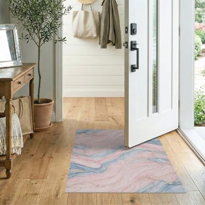 Pink Abstract Area Pink Blue Marble Swirl Area Rug