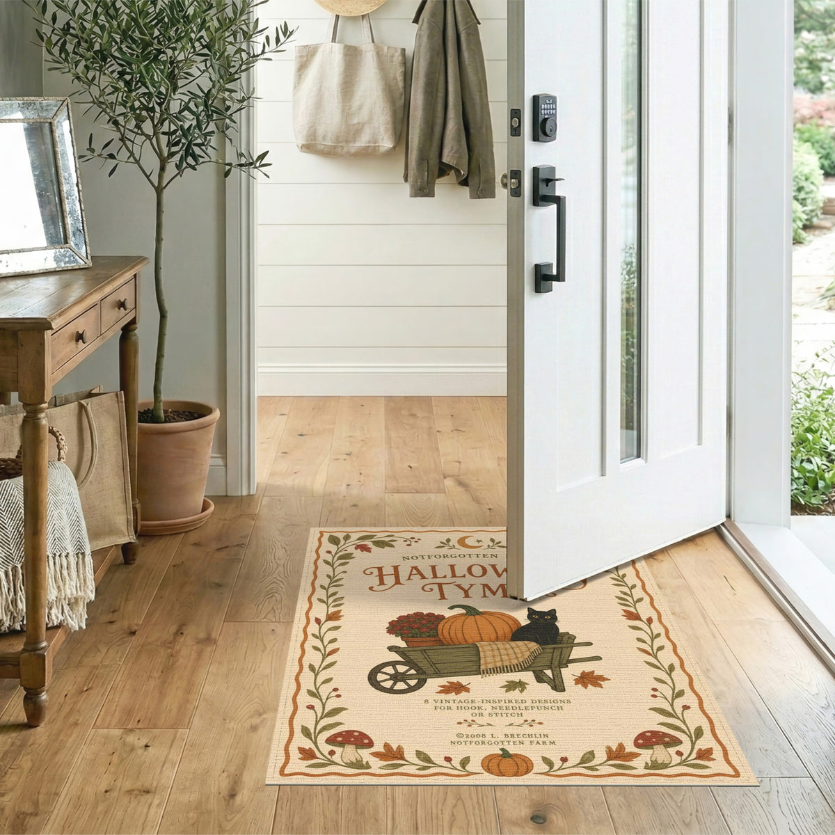 Vintage Halloween Farm Wheelbarrow Rug