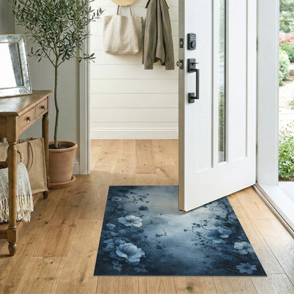 Blue Floral Distressed Vintage Area Rug