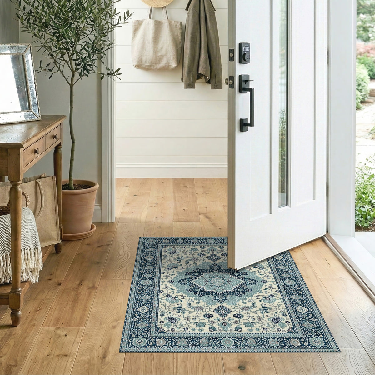 Traditional Persian Blue and Teal Blue Teal Persian Floral Medallion Area Rug